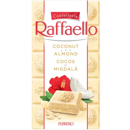 Ciocolata alba cu cocos si migdala Raffaello Ferrero 90 grame