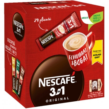 Cafea solubila Nescafe 3 in 1 Original 24 plicuri