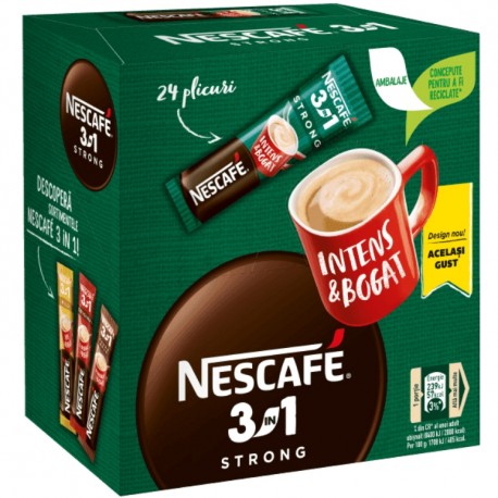 Cafea solubila Nescafe 3 in 1 Strong 24 plicuri