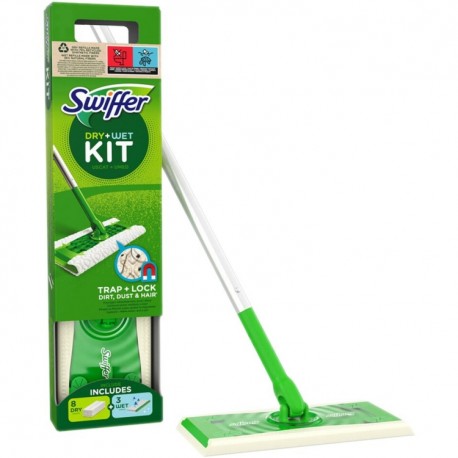 Mop plat Swiffer Kit cu 8 rezerve uscate si 3 umede