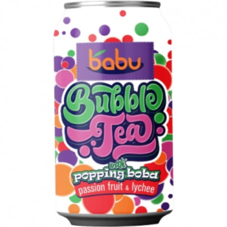 Ceai cu fructul pasiunii si lychee Babu Bubble Tea doza 315 ml