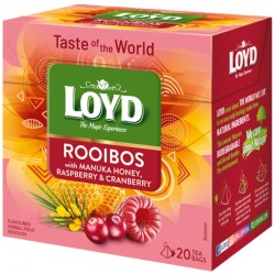 Ceai Loyd rooibos cu miere de Manuka, zmeura si merisoare 20 plicuri piramidale