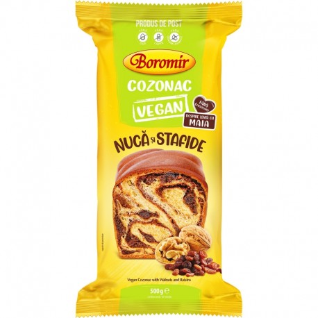 Cozonac vegan cu crema cu nuci si stafide Boromir 500 grame